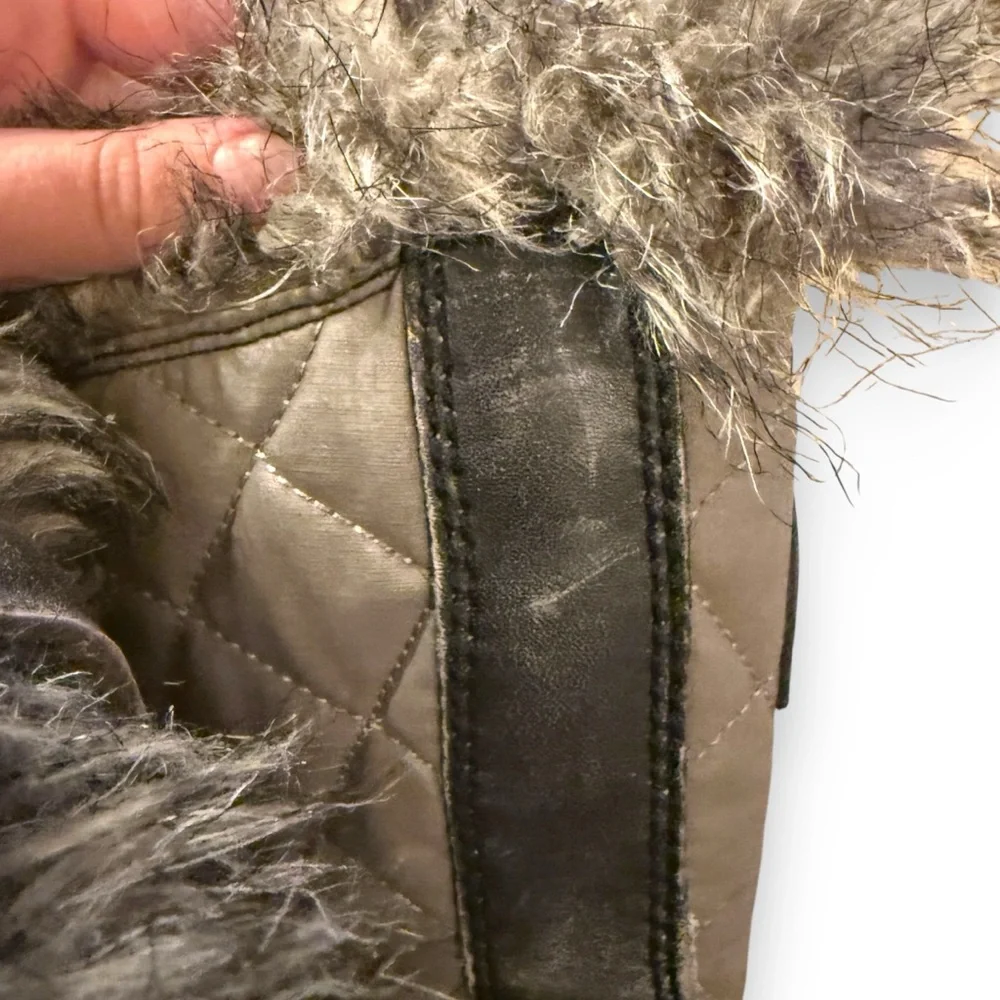 Sorel Tofino Tall Gray Waterproof Lace Up Distressed Faux‎ Fur Snow Boots Sz 7.5